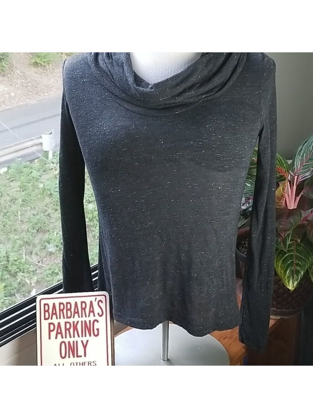 ROUTE 66 CHARCOAL COWL NECK LONG SLEEVE TOP